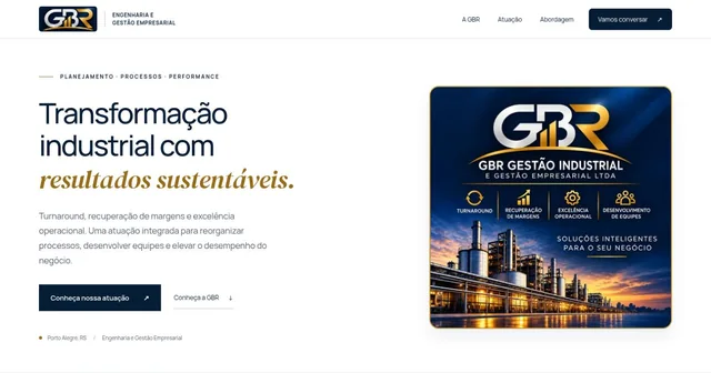 Página inicial do site da GBR Engenharia e Gestão Empresarial
